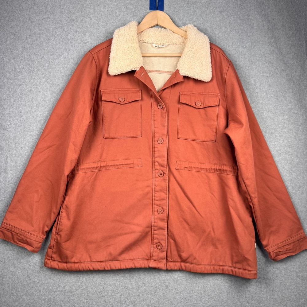 Hang Ten Utility Jacket Womens Large Burnt Orange Sherpa Lined Cotton Fall Coat